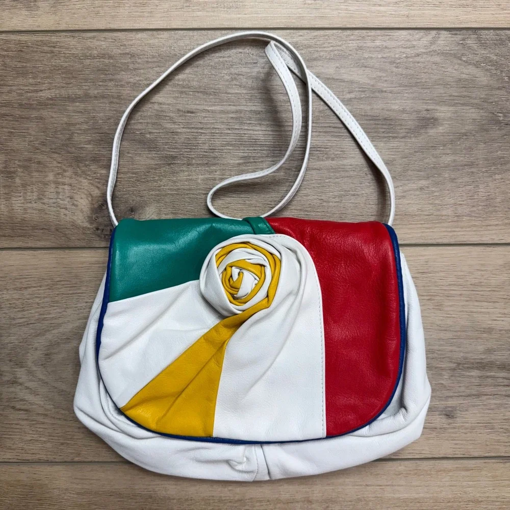 Giani Bernini Vintage Leather Crossbody Bag Multicolor 3D Twee Color Block White - Picture 1 of 9
